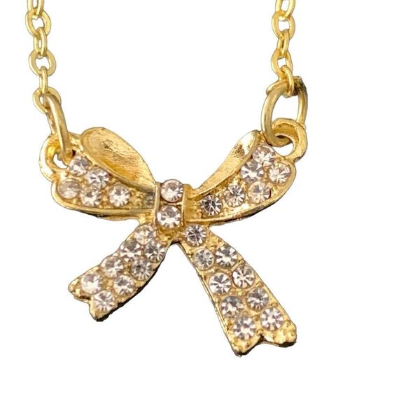Gold-Plated Bow Pendant Necklace – Sculptural Unisex Design - Picture 1 of 11